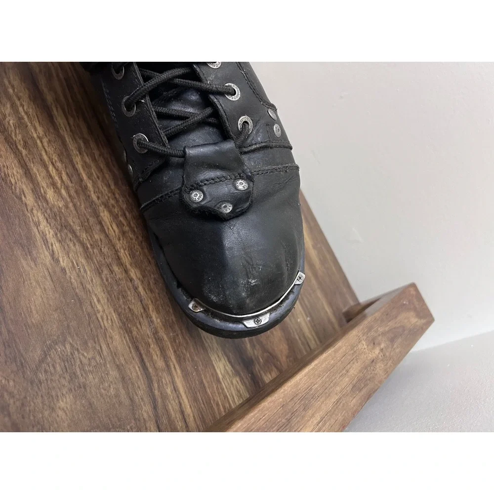 Harley Davidson Mens Black Leather Biker Boots Side Zip Buckle Moto Lug Sole